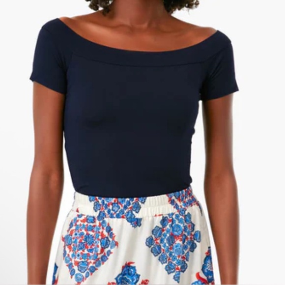 REBECCA TAYLOR Navy Modal Boat Neck Top NWT Size L